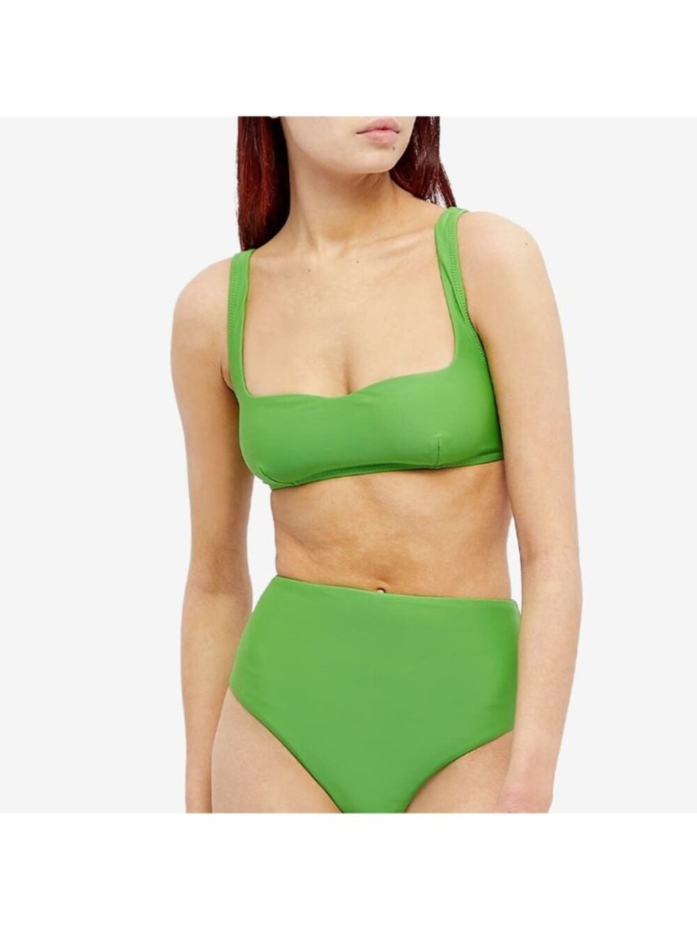 NWT Nanushka Bente Green Recycled Matte Nylon High-Waisted Bikini set Stretch Fa